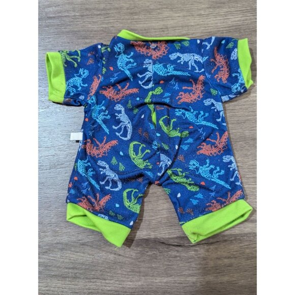 Build-A-Bear Dinosaur Print Blue & Green Pajamas With Short Sleeves & Front Snap - Picture 2 of 5